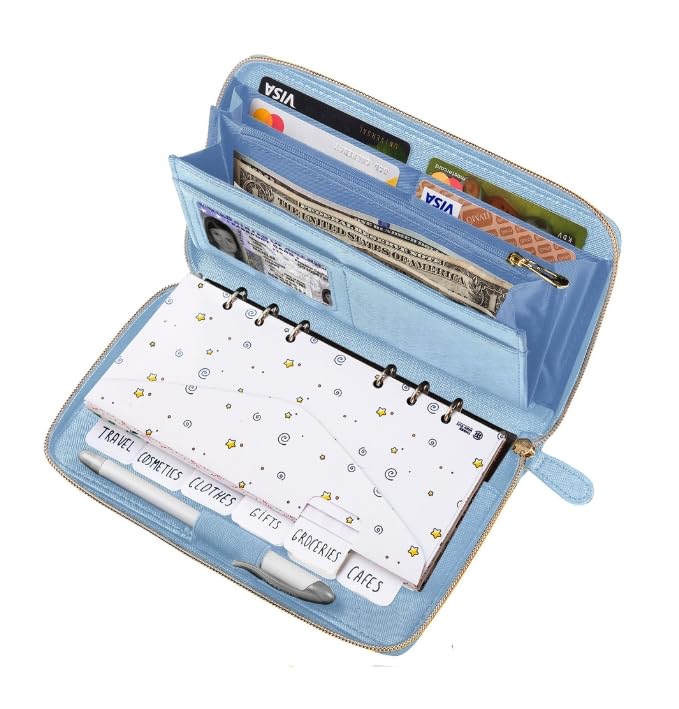 THREE WAY CUT Cash Envelope Wallet Azure All in One Budget System with 12x Tabbed Cash Envelopes, 12x Monthly Budget Cards,1x Yearly budget planner sheet Complete Money Organizer Set for Cash - Image 1